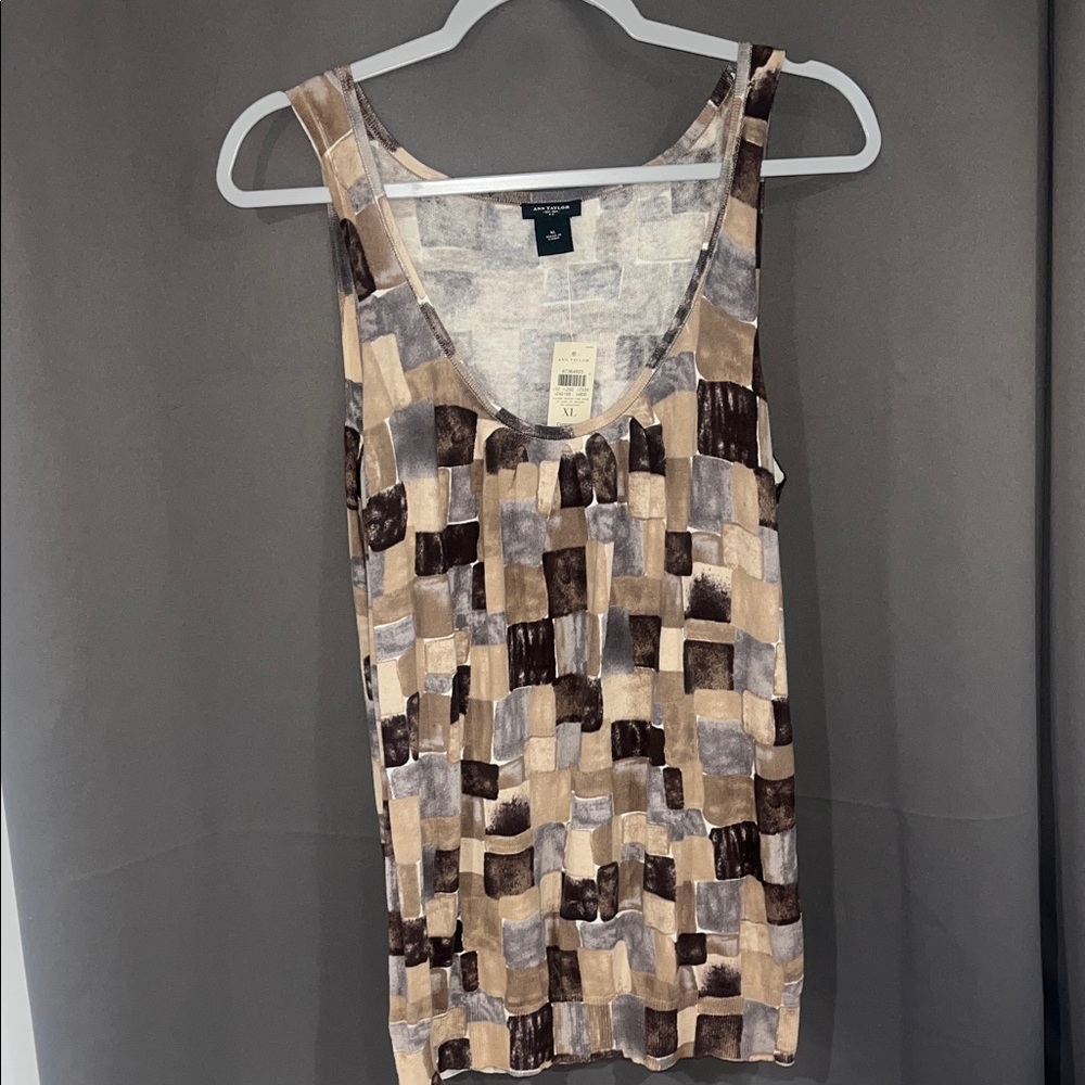 Ann Taylor Brown and Tan Patchwork Sleeveless Tank Top 100% Cotton NWT